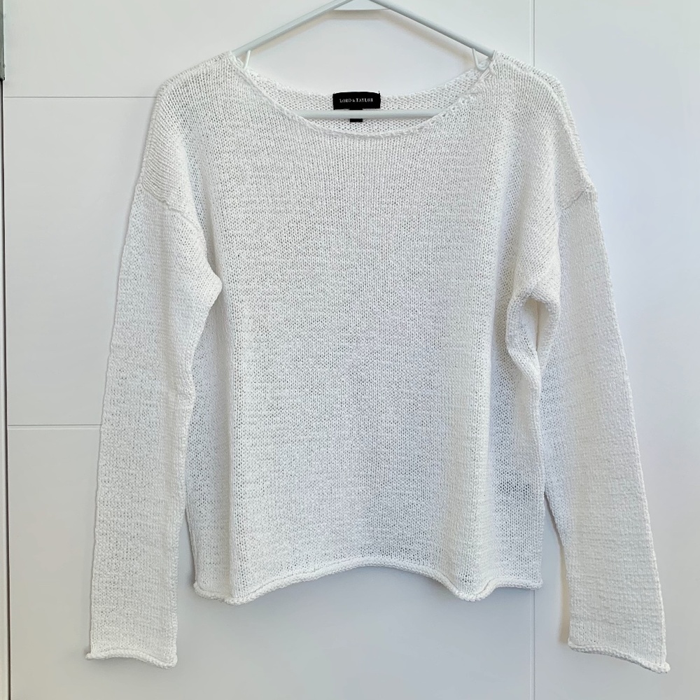 Lord & Taylor Boatneck White Knit Sweater